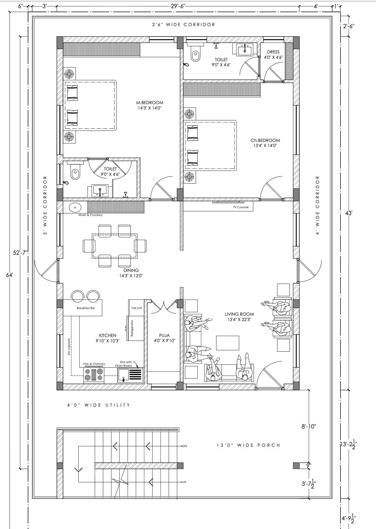 2 BHK · 1180 SFT · 2D plan