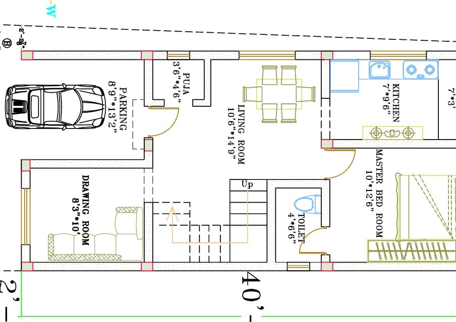3 BHK · 1750 SFT · 2D plan