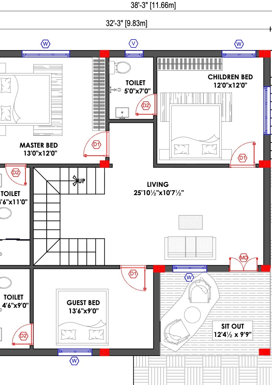 2 BHK · 1120 SFT · 2D plan