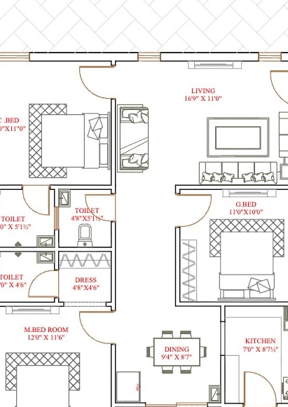 3 BHK · 1620 SFT · 2D plan