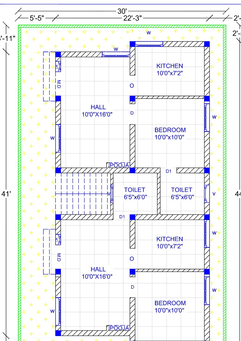 2 BHK · 980 SFT · 2D plan