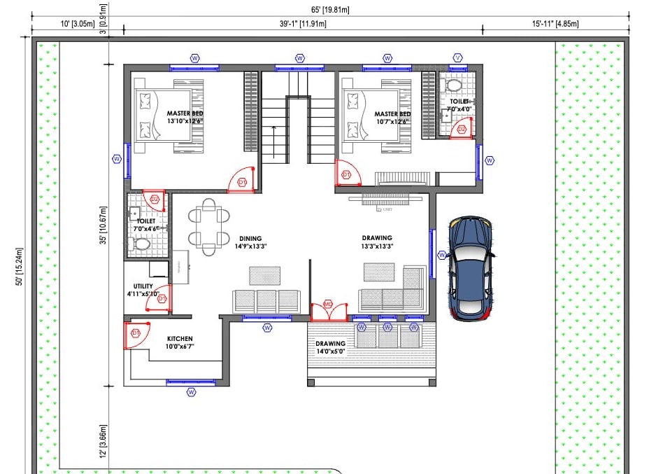 4 BHK · 2100 SFT · 2D plan