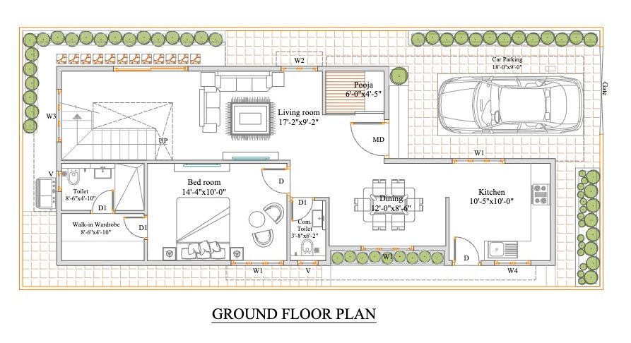 3 BHK · 1380 SFT · 2D plan