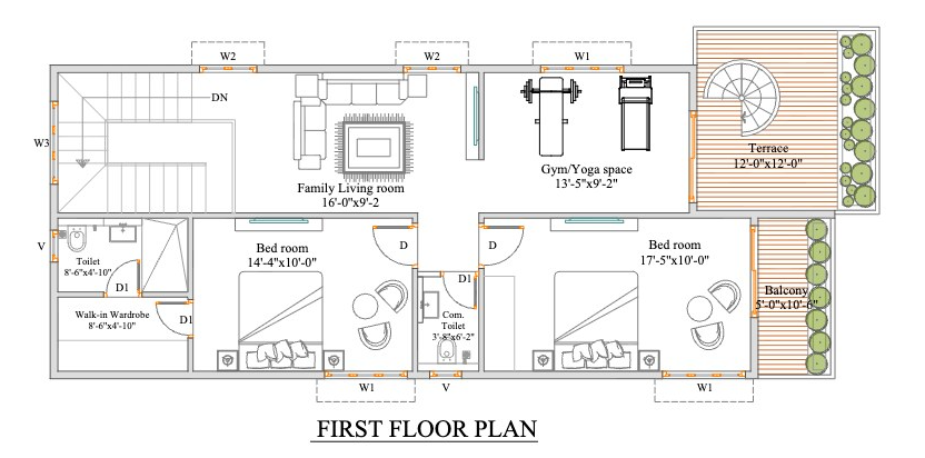 3 BHK · 1520 SFT · 2D plan